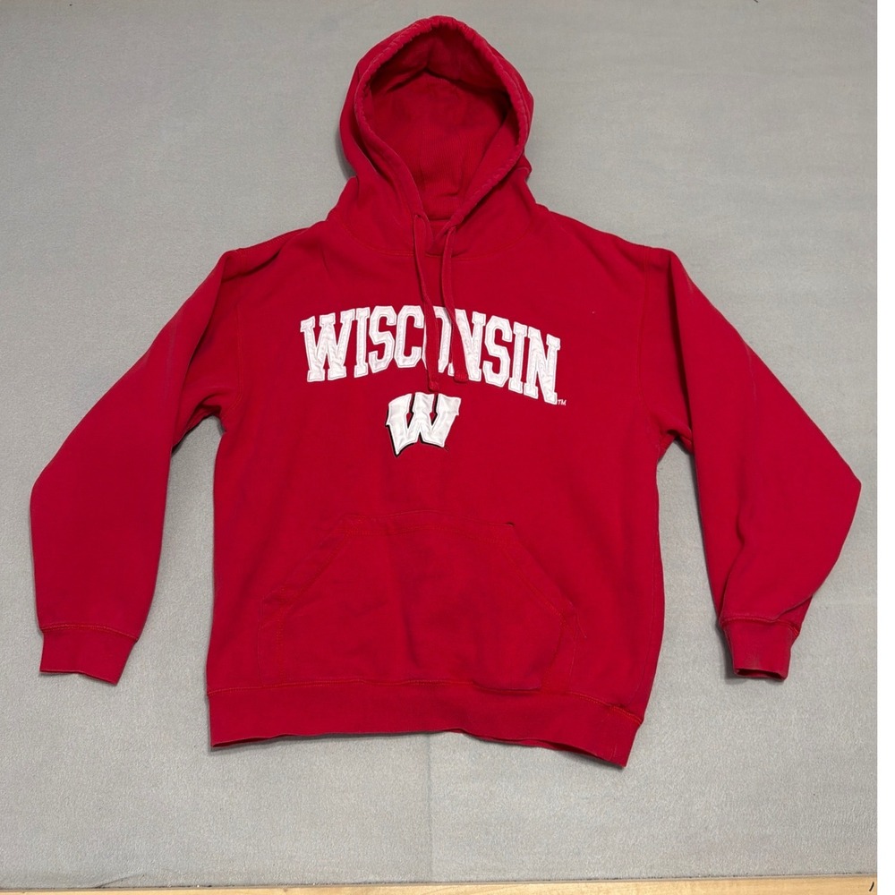 Vintage Wisconsin Badgers Hoodie Red Embroidered Spellout W Logo Sweatshirt S